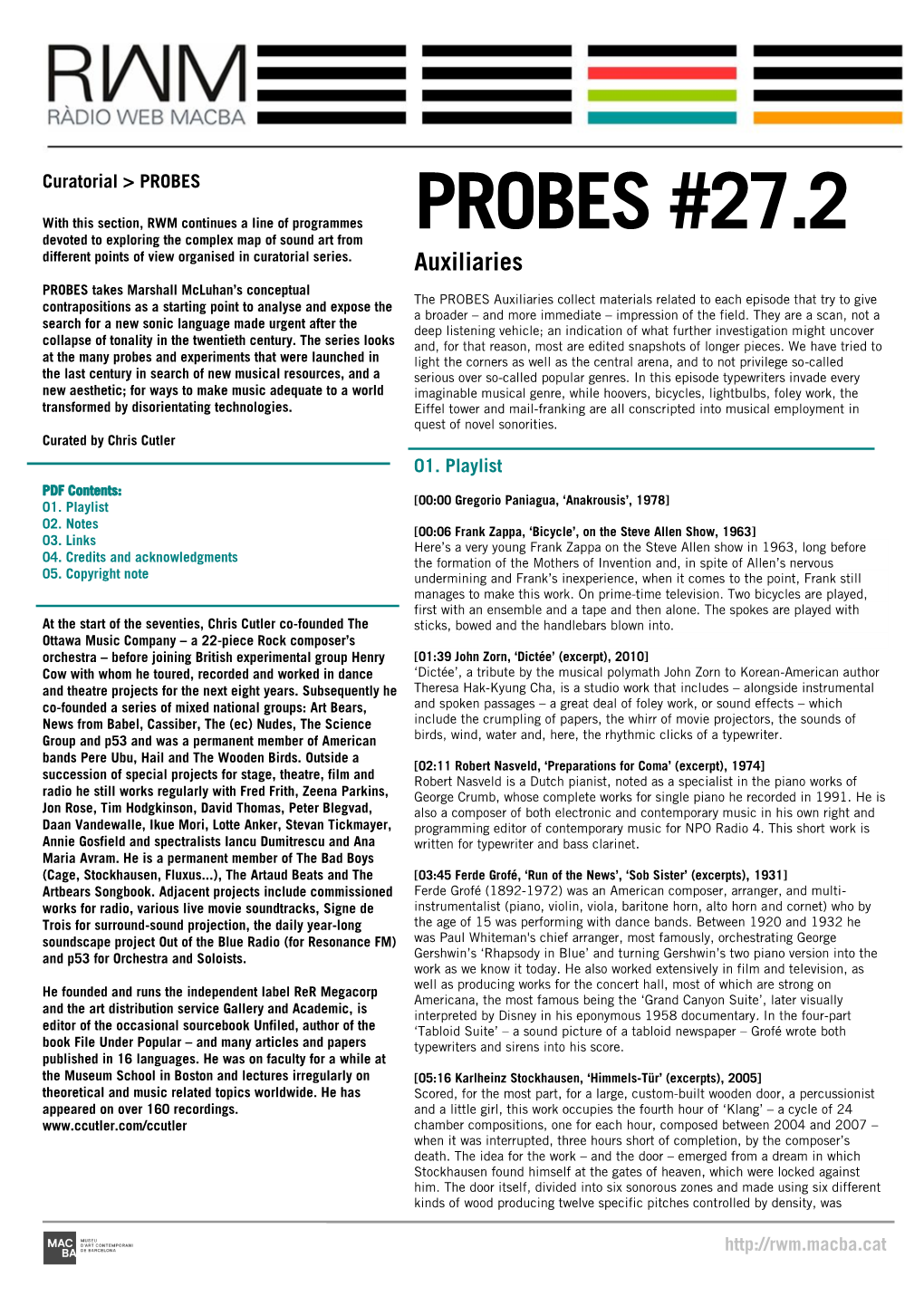 PROBES #27.2 Devoted to Exploring the Complex Map of Sound Art from Different Points of View Organised in Curatorial Series