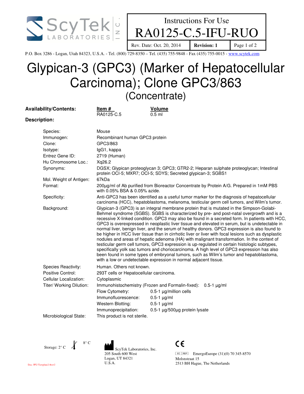 RA0125-C.5-IFU-RUO Glypican-3 (GPC3) (Marker of Hepatocellular Carcinoma)