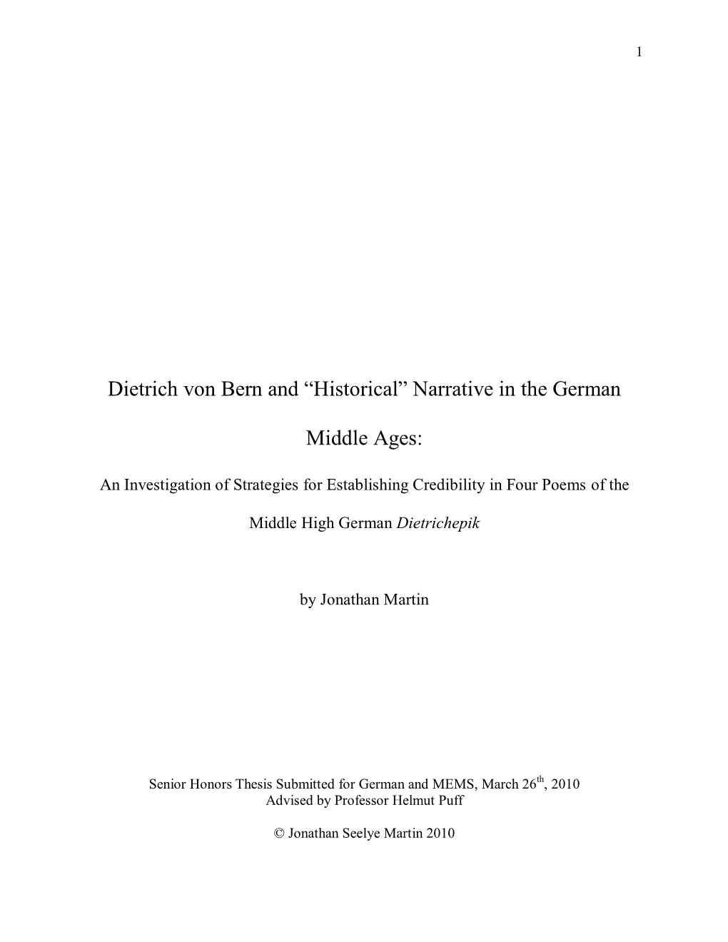 Dietrich Von Bern and “Historical” Narrative in the German Middle Ages