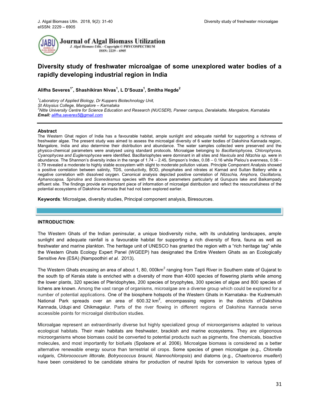 Diversity Study of Freshwater Microalgae of Some Unexplored Water Bodies of a Rapidly Developing Industrial Region in India