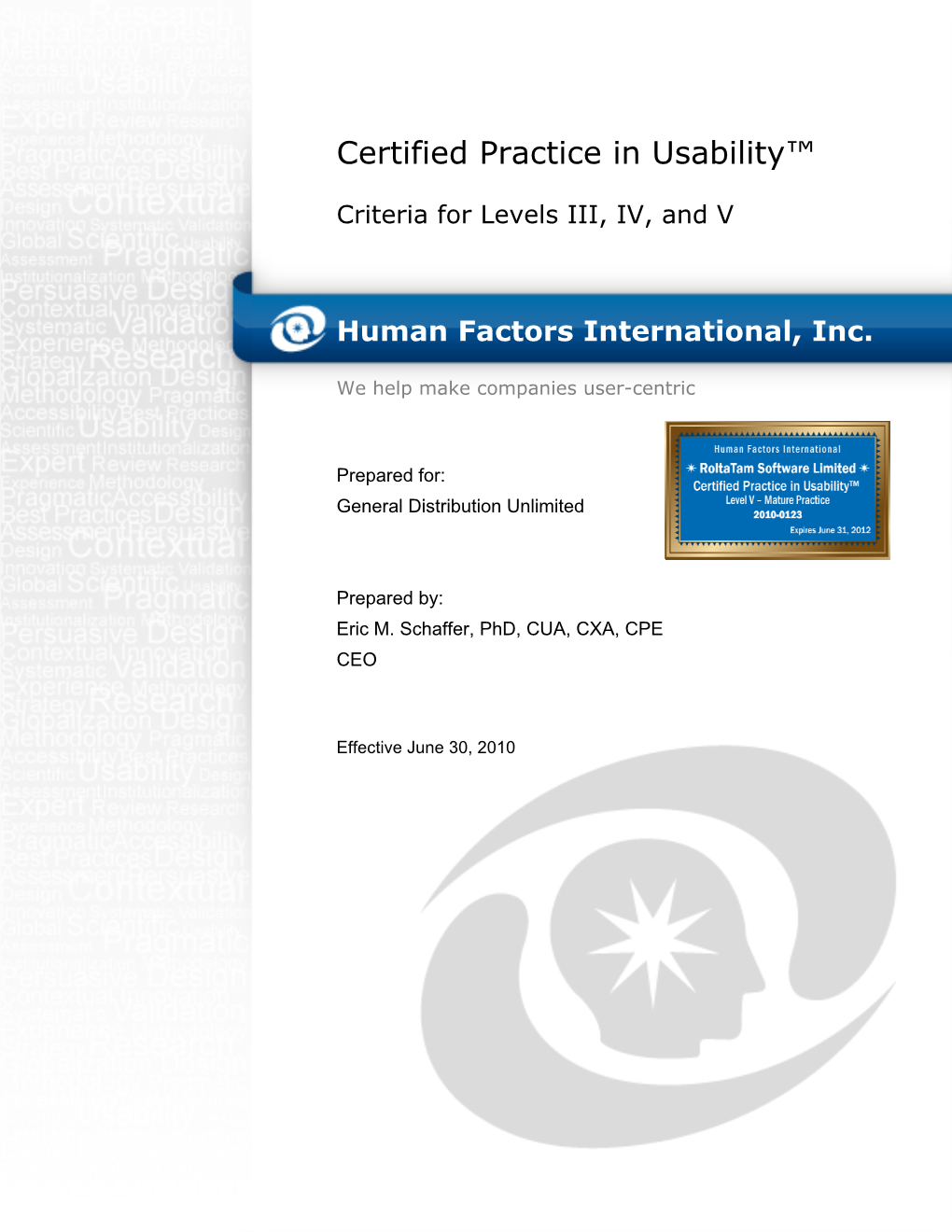 Certified Practice in Usability™ / Criteria for Levels III, IV, and V