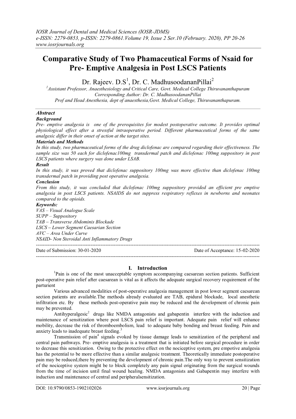 Emptive Analgesia in Post LSCS Patients