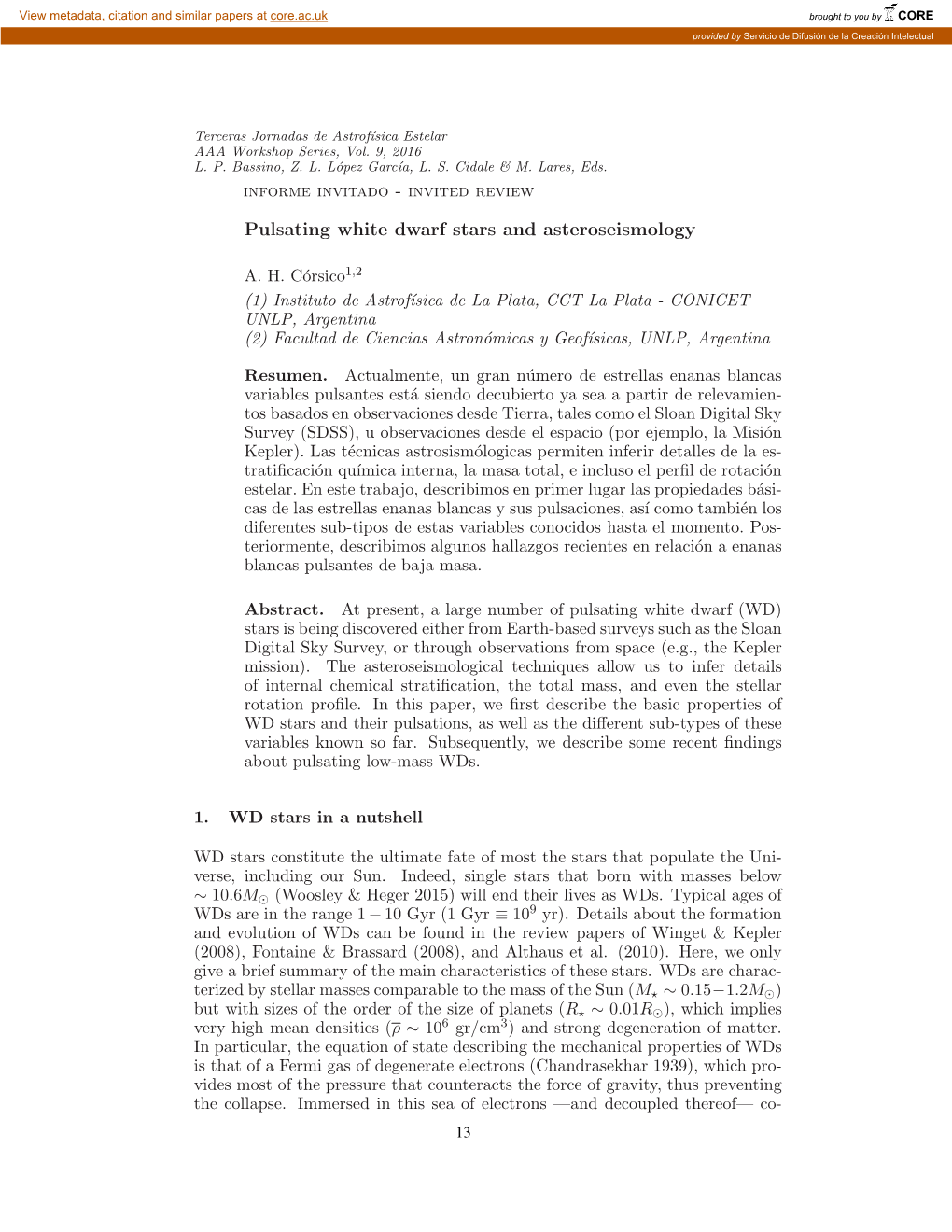 Pulsating White Dwarf Stars and Asteroseismology