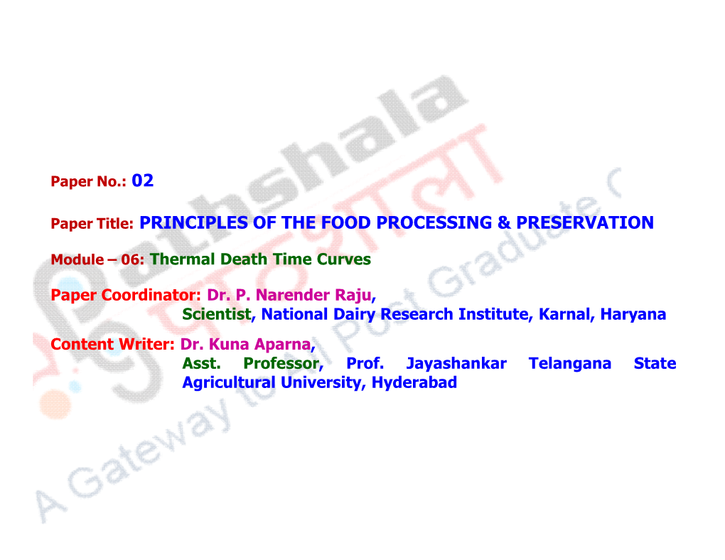 Principles of the Food Processing & Preservation