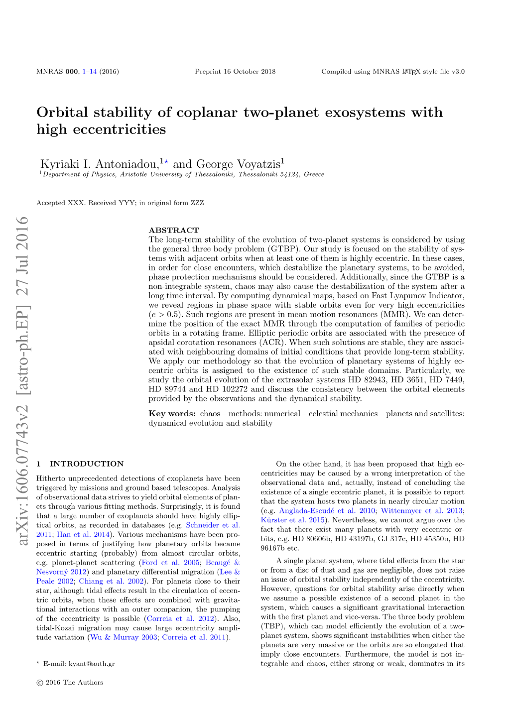 Orbital Stability of Coplanar Two-Planet Exosystems with High Eccentricities