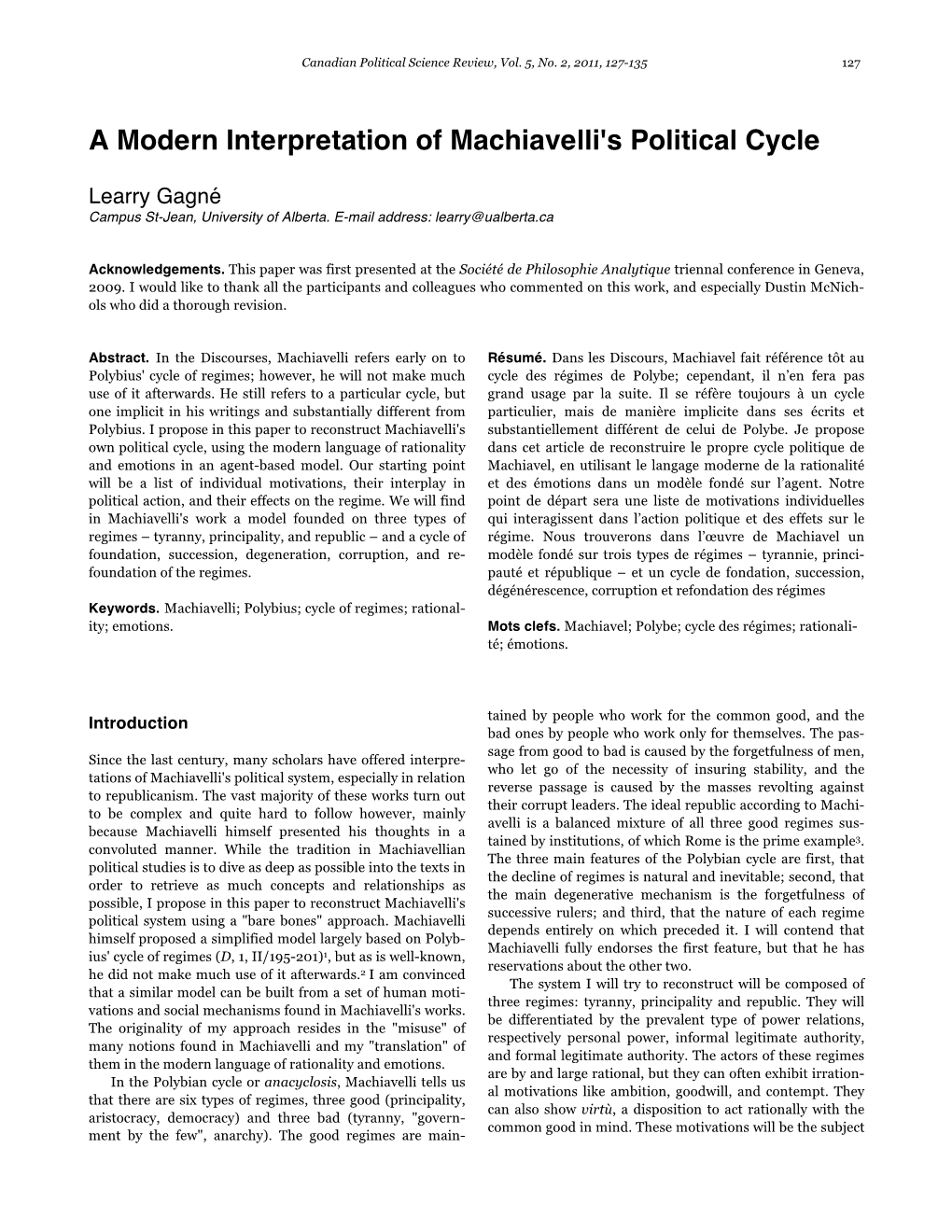 A Modern Interpretation of Machiavelli's Political Cycle