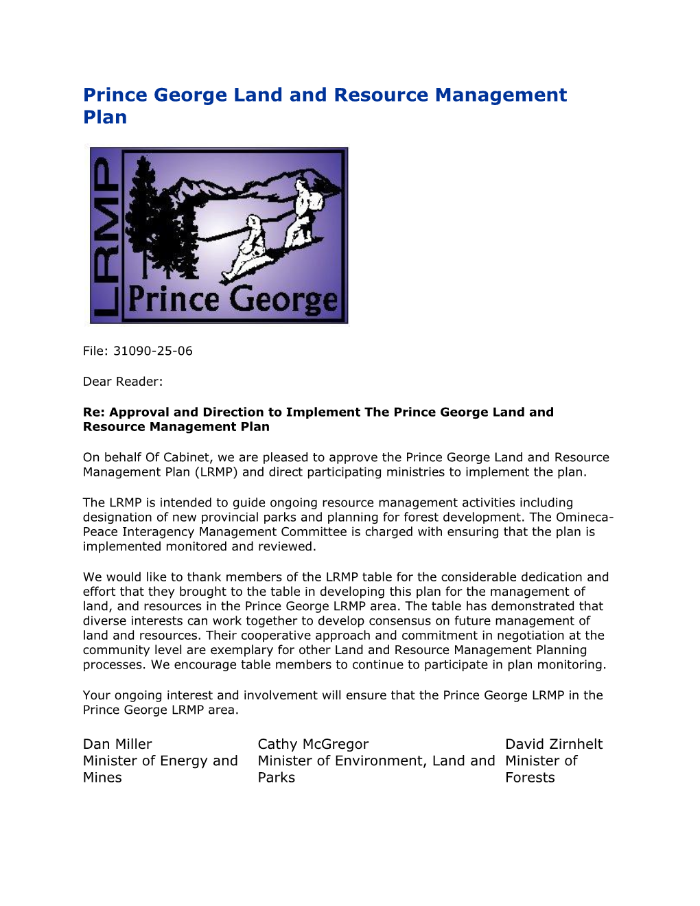 Prince George Land and Resource Management Plan