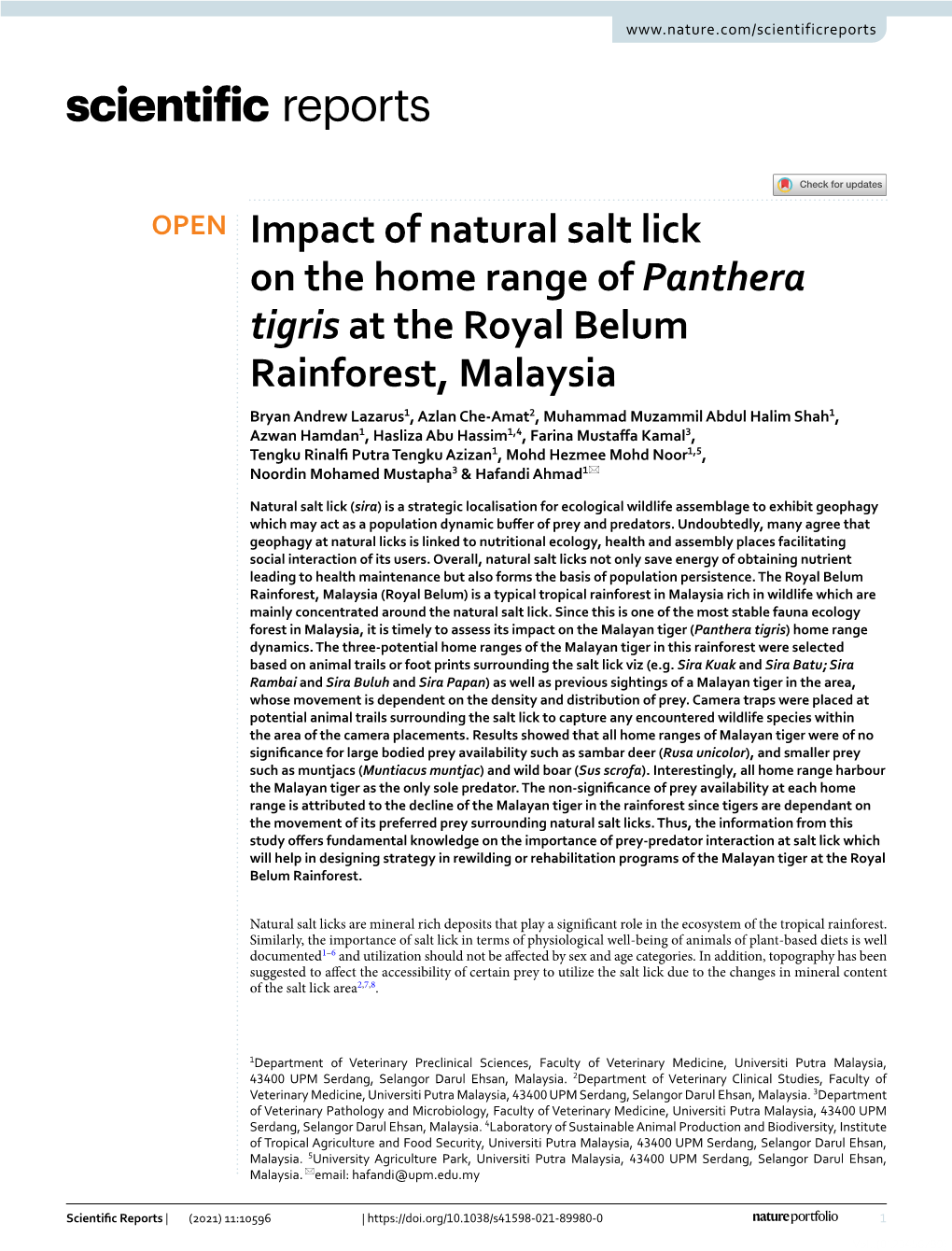 Impact of Natural Salt Lick on the Home Range of Panthera Tigris at the Royal