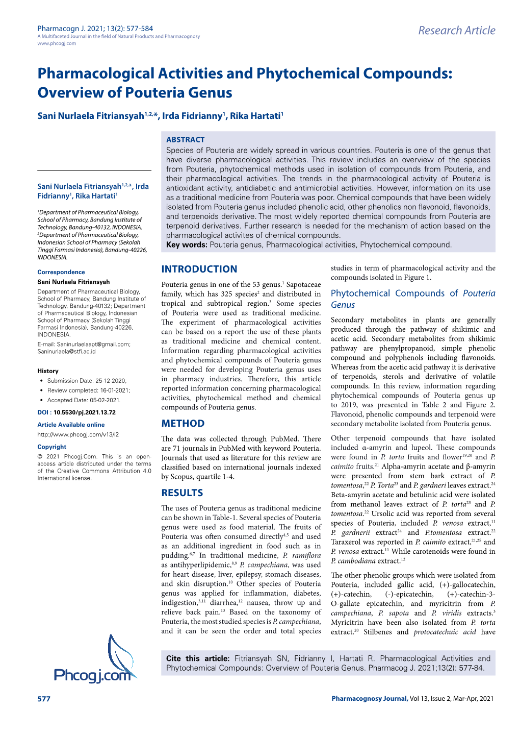 Phcogj.Com Pharmacological Activities and Phytochemical