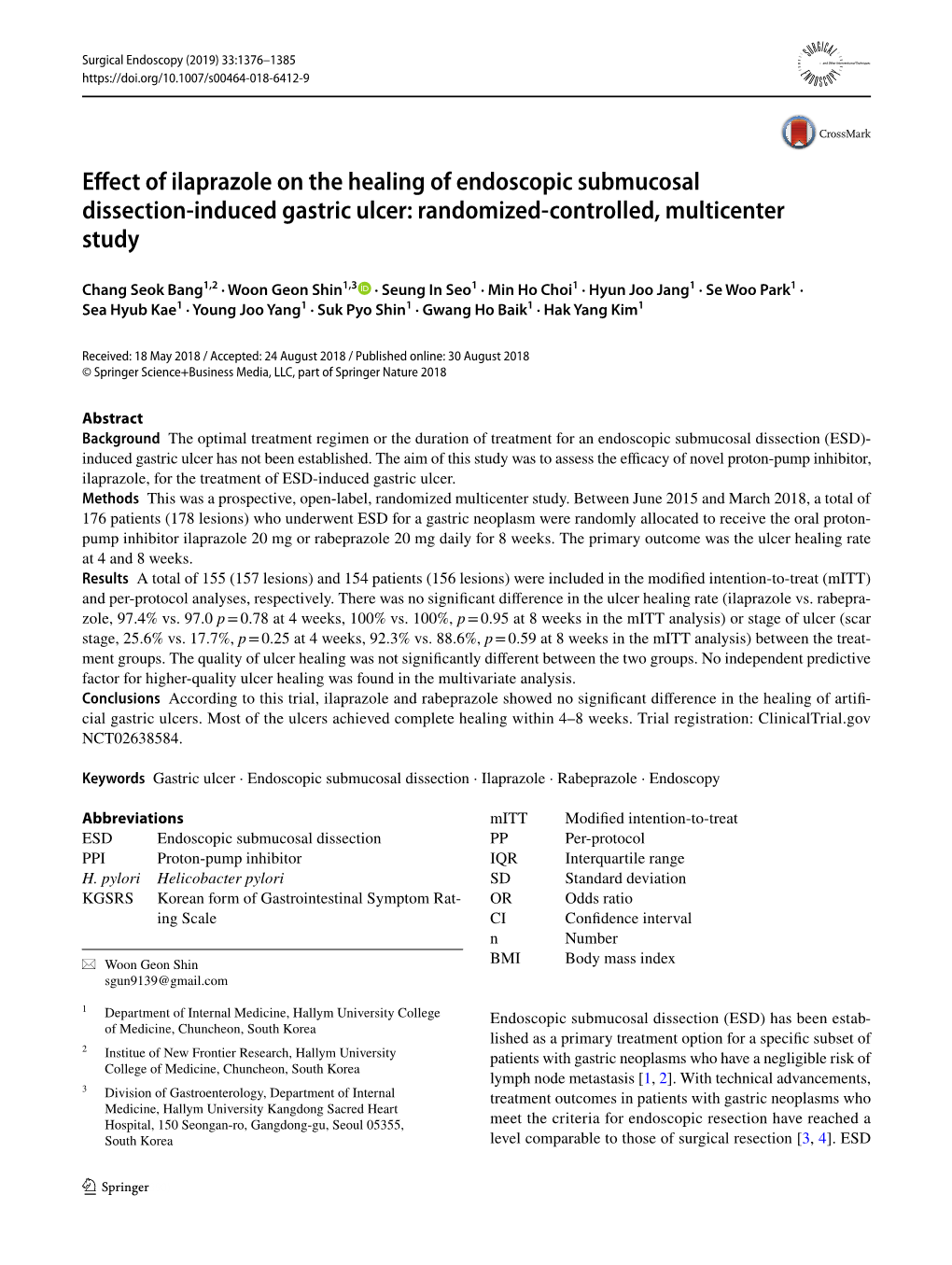 Effect of Ilaprazole on the Healing of Endoscopic Submucosal Dissection-Induced Gastric Ulcer: Randomized-Controlled, Multicenter Study