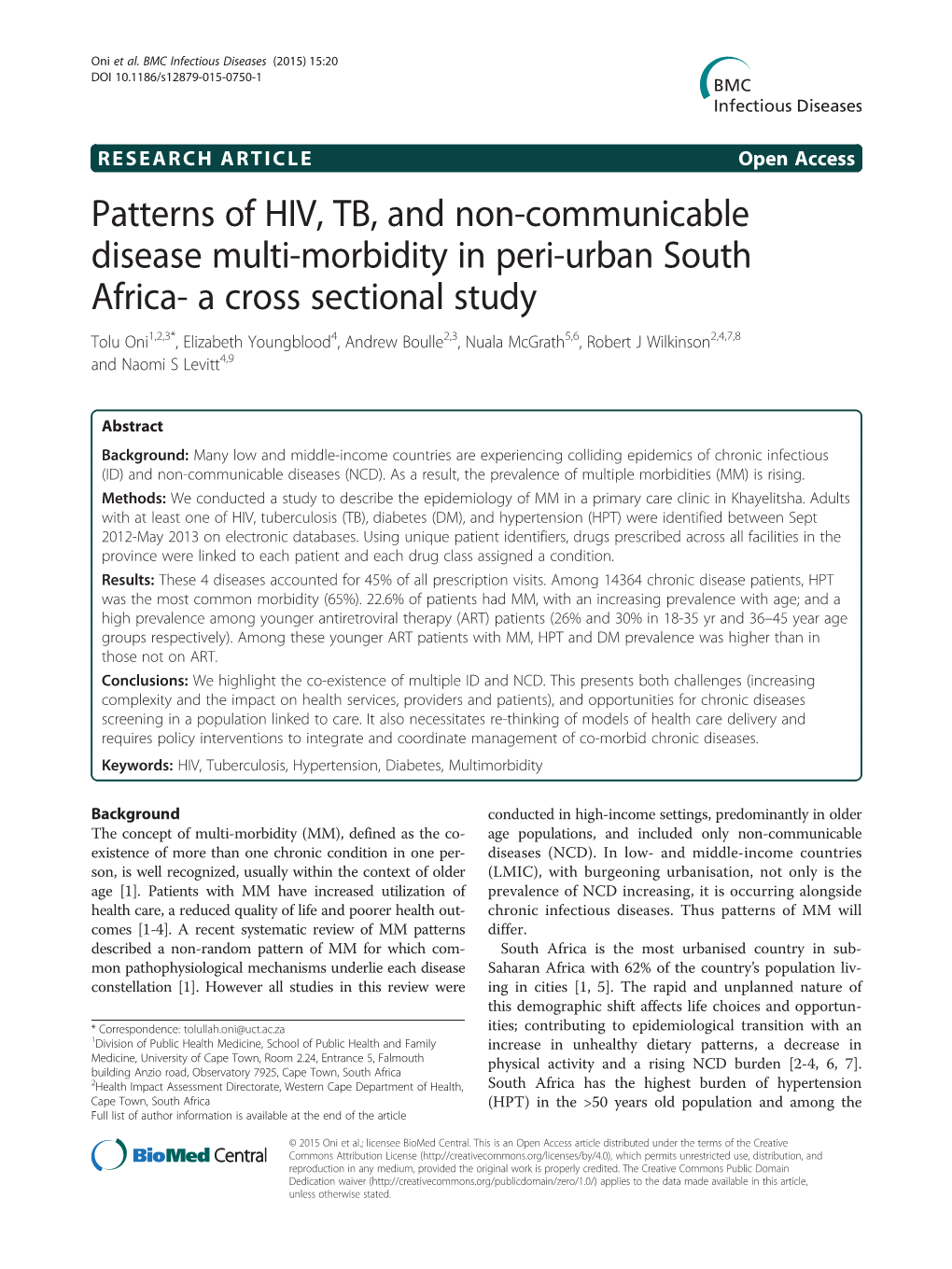 Patterns of HIV, TB, and Non-Communicable