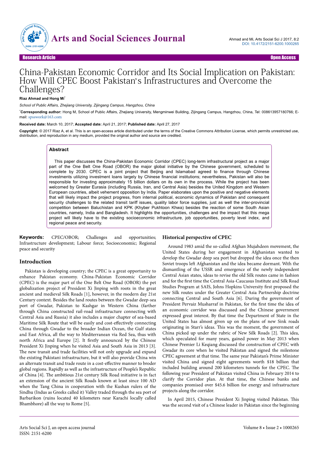 China-Pakistan Economic Corridor and Its