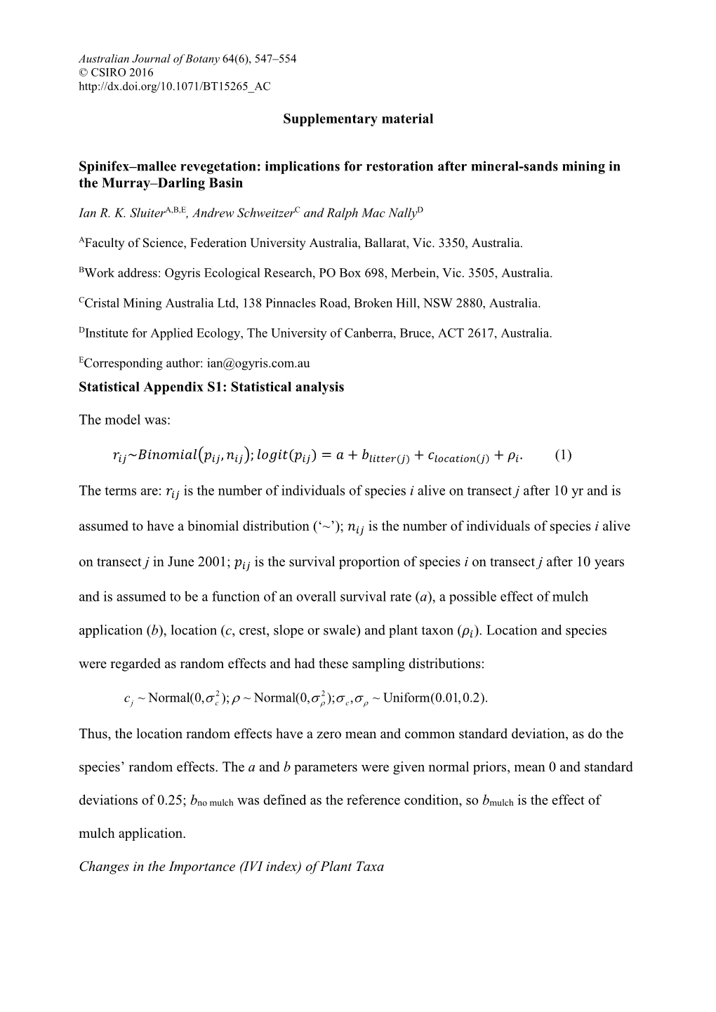 Supplementary Material Spinifex–Mallee Revegetation: Implications