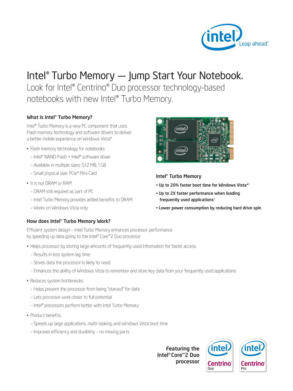 Intel® Turbo Memory — Jump Start Your Notebook