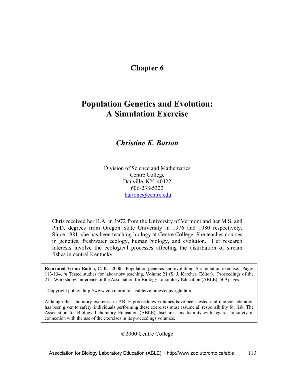 Population Genetics and Evolution: a Simulation Exercise