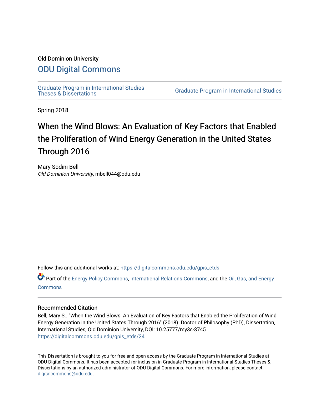 An Evaluation of Key Factors That Enabled the Proliferation of Wind Energy Generation in the United States Through 2016