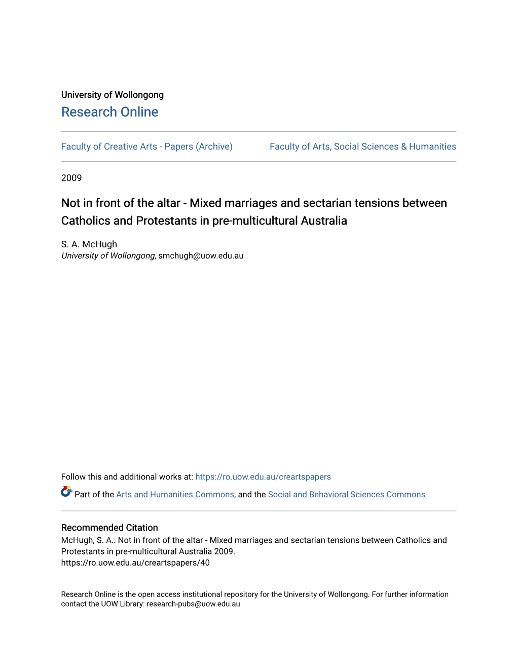 Mixed Marriages and Sectarian Tensions Between Catholics and Protestants in Pre-Multicultural Australia