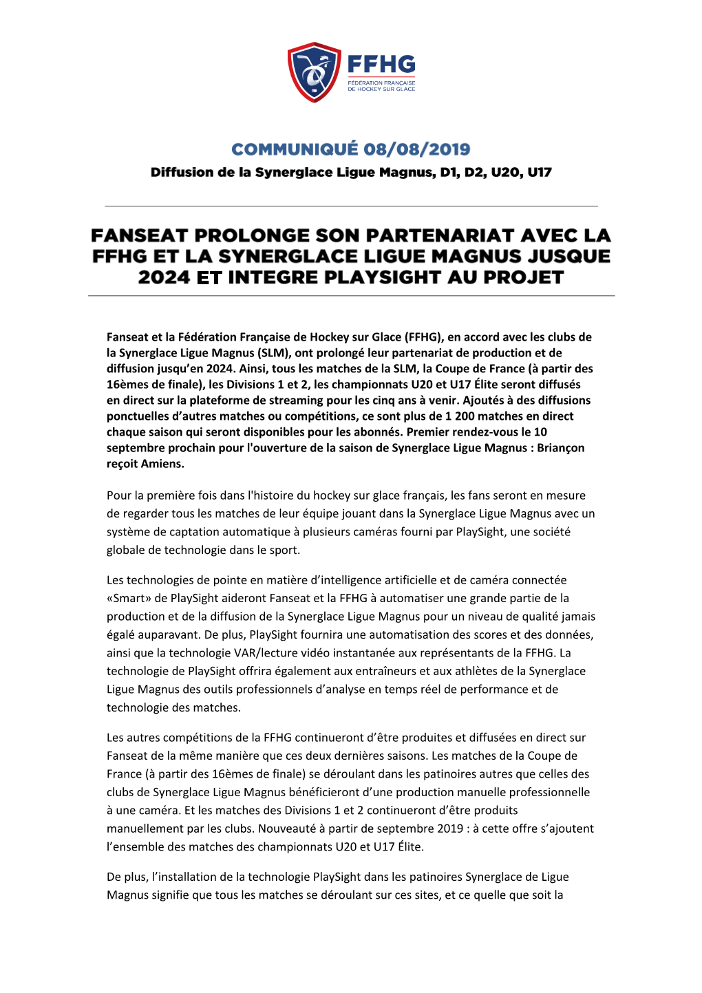 Fanseat Et La Fédération Française De Hockey Sur Glace (FFHG), En