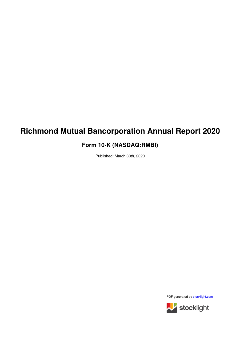Richmond Mutual Bancorporation Annual Report 2020