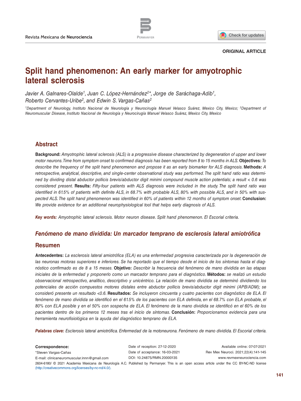 Split Hand Phenomenon: an Early Marker for Amyotrophic Lateral Sclerosis
