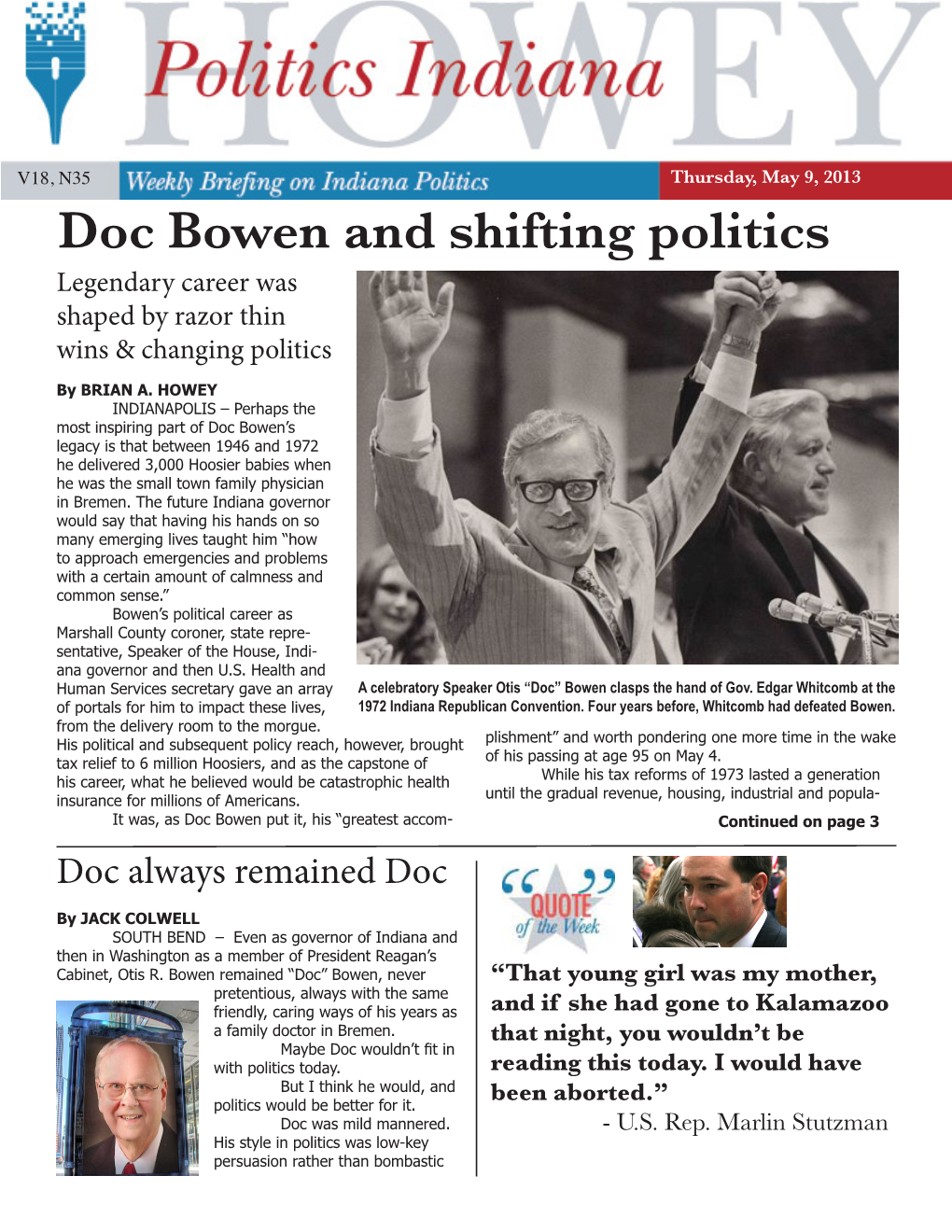 Doc Bowen and Shifting Politics Legendary Career Was Shaped by Razor Thin Wins & Changing Politics by BRIAN A