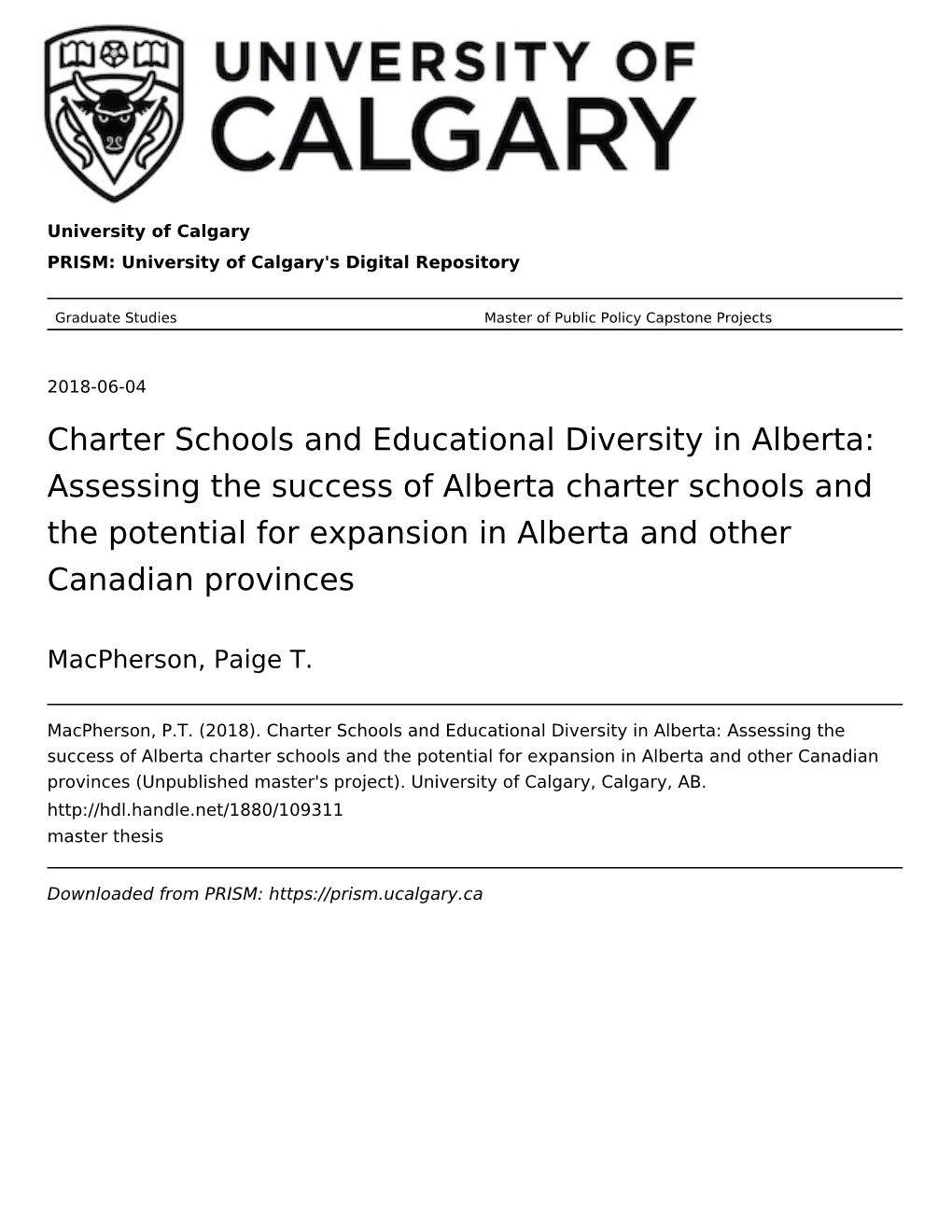 Charter Schools and Educational Diversity in Alberta