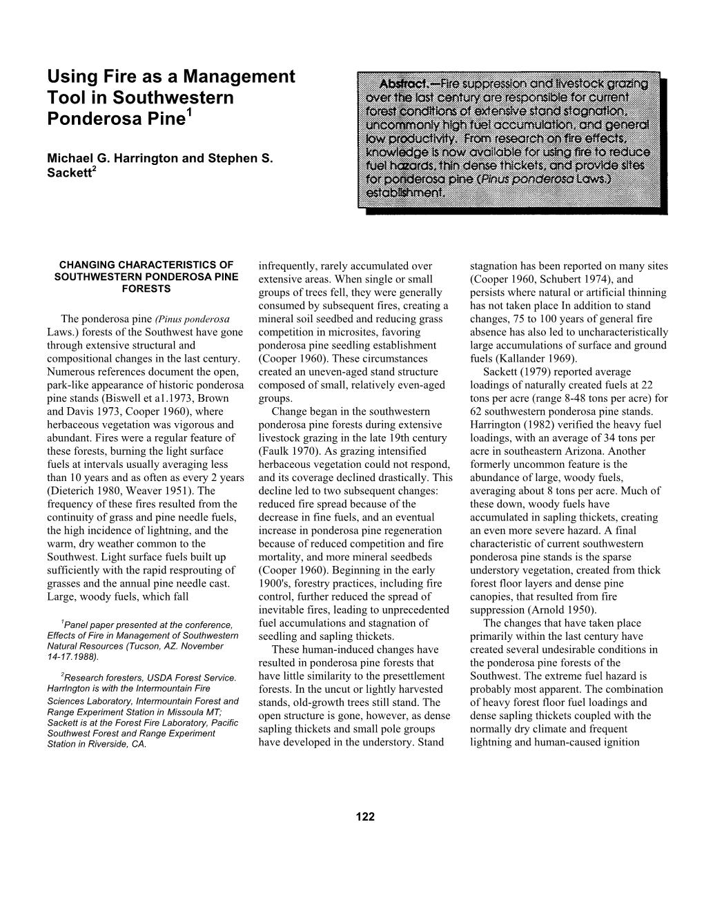 Using Fire As a Management Tool in Southwestern Ponderosa Pine1