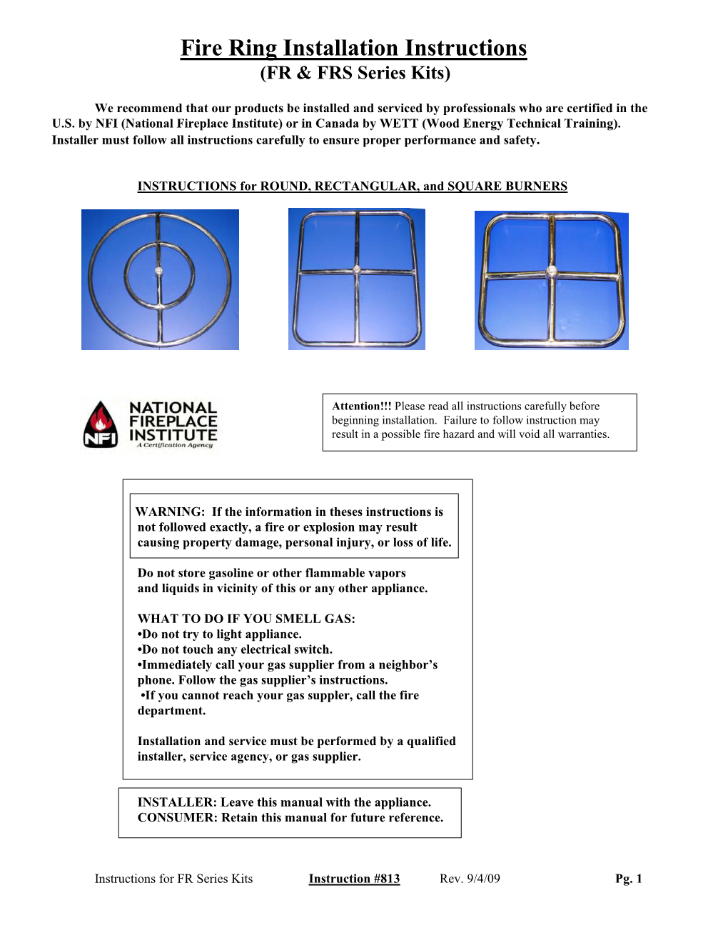 Fire Ring Installation Instructions (FR & FRS Series Kits)
