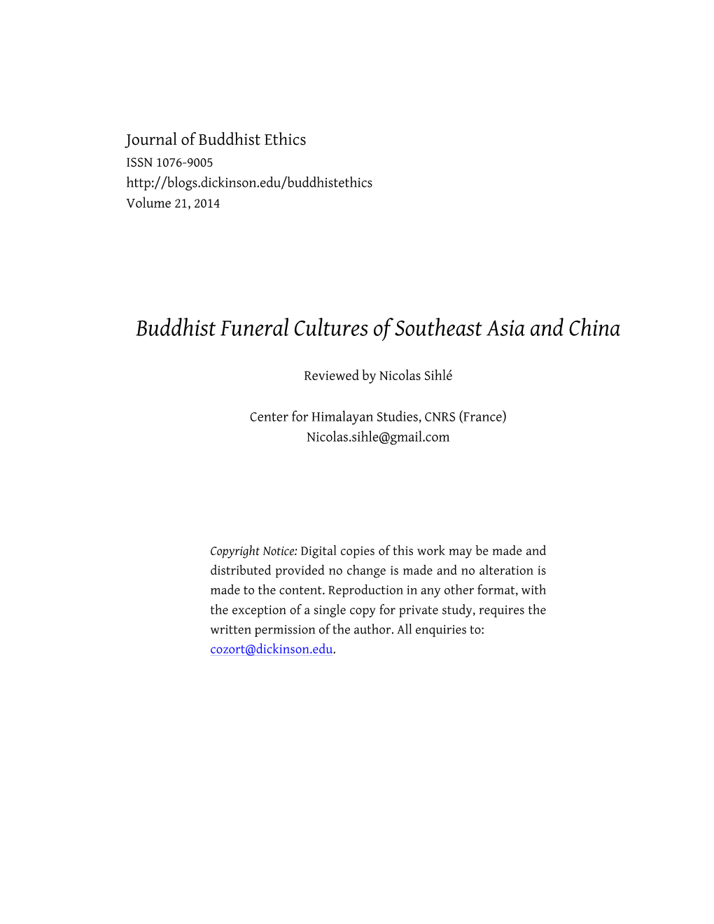 Buddhist Funeral Cultures of Southeast Asia and China