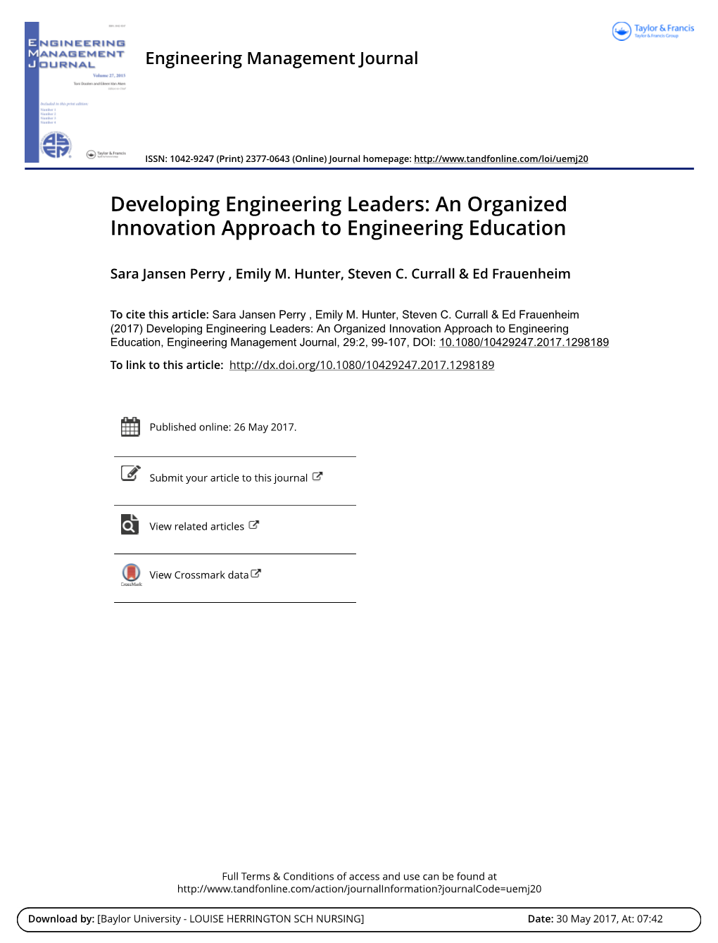 Developing Engineering Leaders: an Organized Innovation Approach to Engineering Education