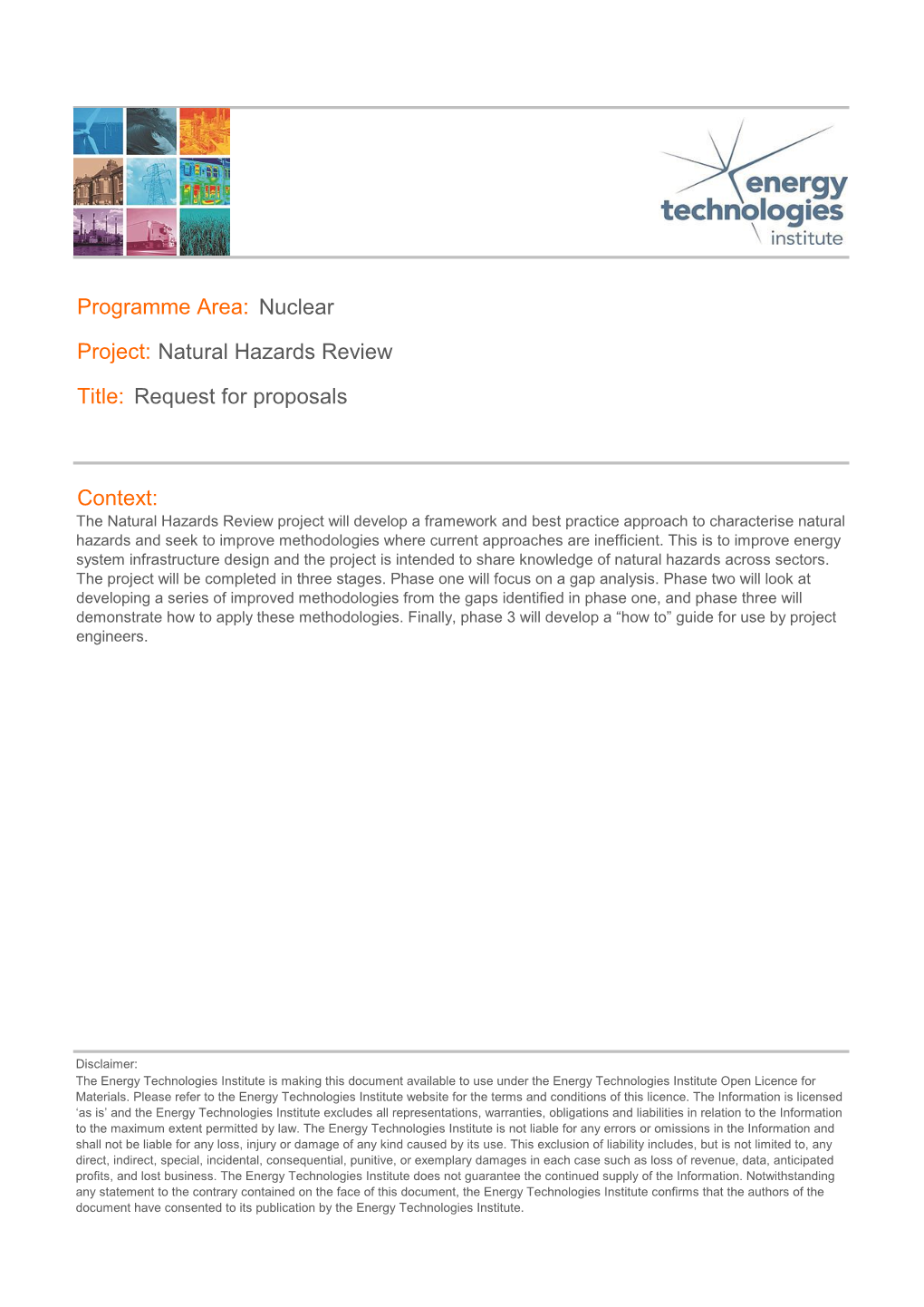 Natural Hazards Review Request for Proposals Context