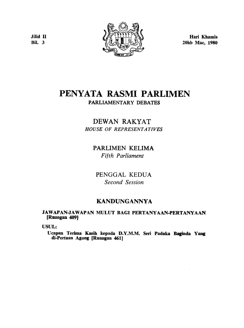 Penyata Rasmi Parlimen Parliamentary Debates