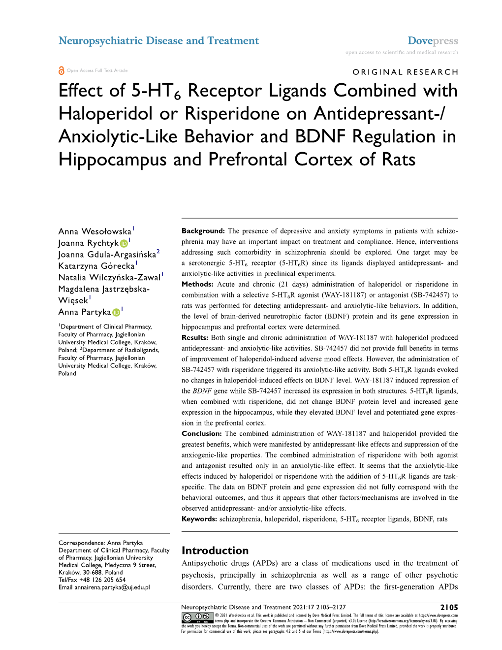 Effect of 5-HT6 Receptor Ligands Combined with Haloperidol Or