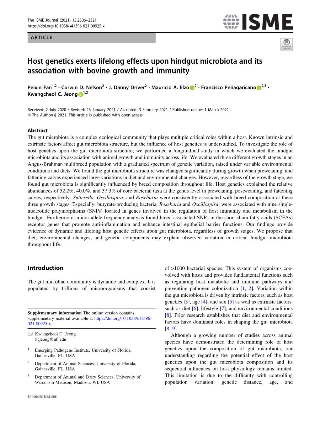 Host Genetics Exerts Lifelong Effects Upon Hindgut Microbiota and Its Association with Bovine Growth and Immunity