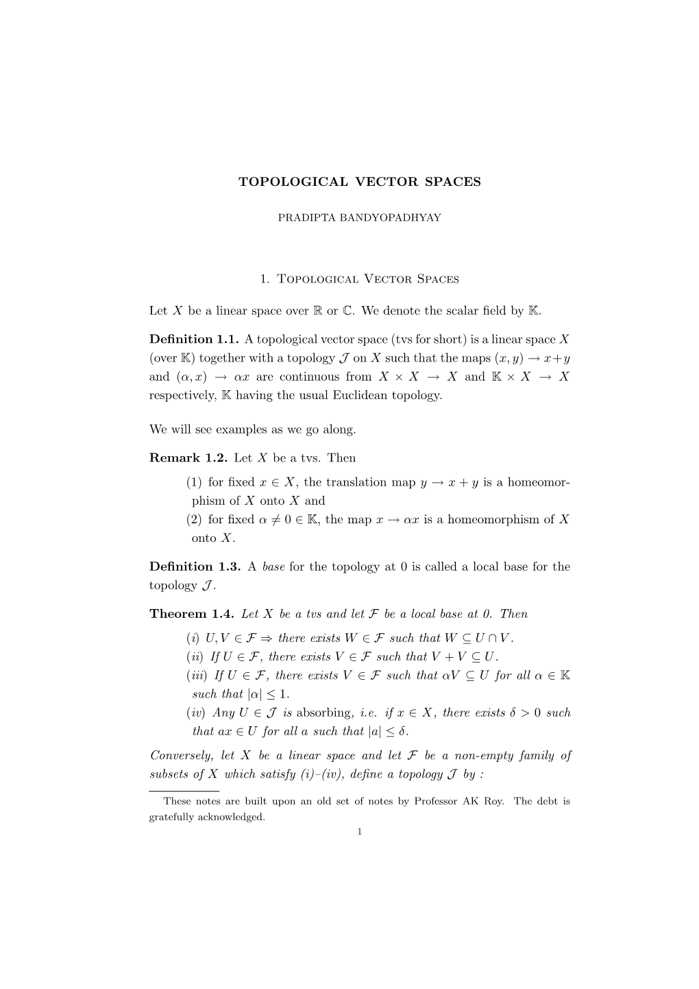 1. Topological Vector Spaces