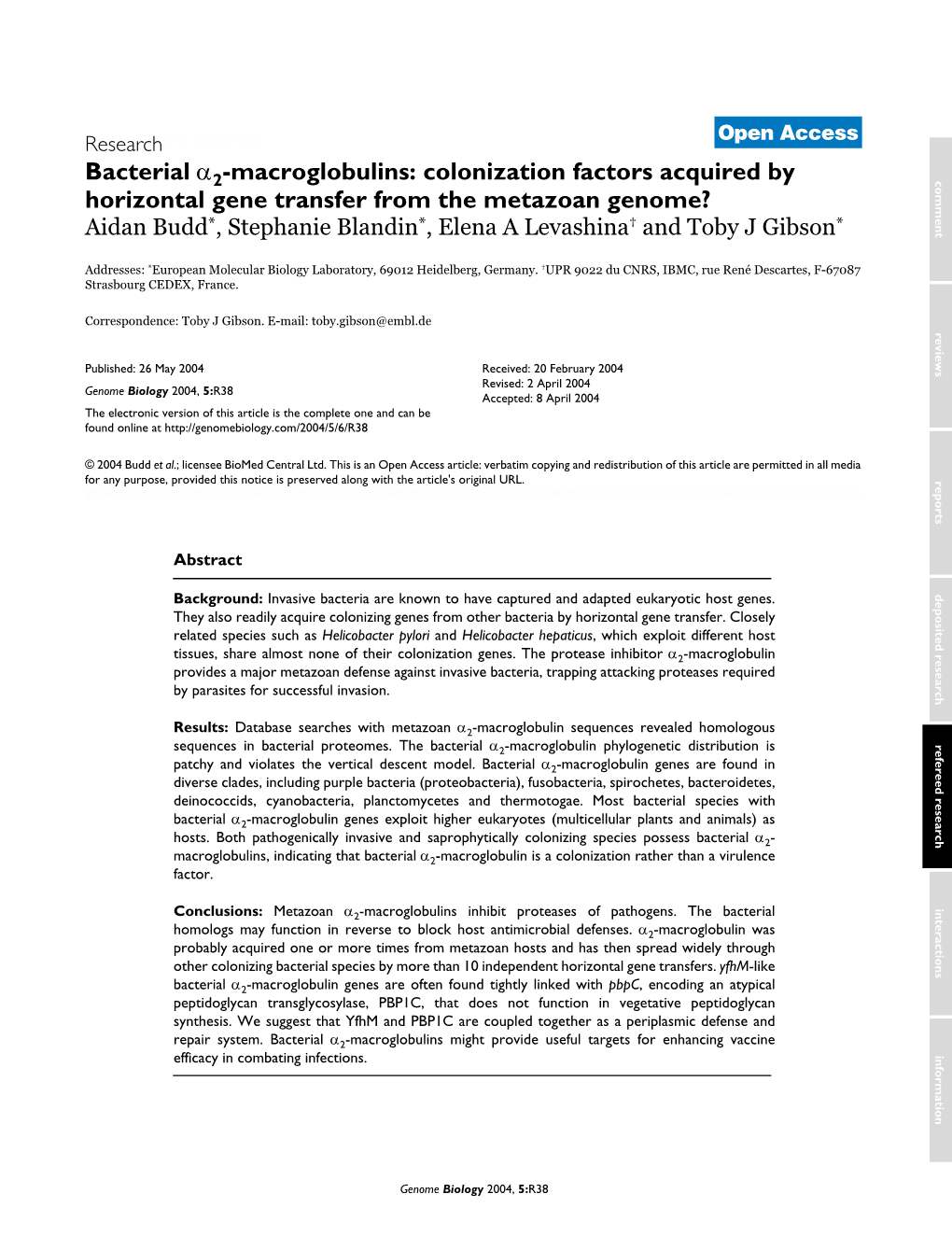 Bacterial Α -Macroglobulins: Colonization Factors Acquired By