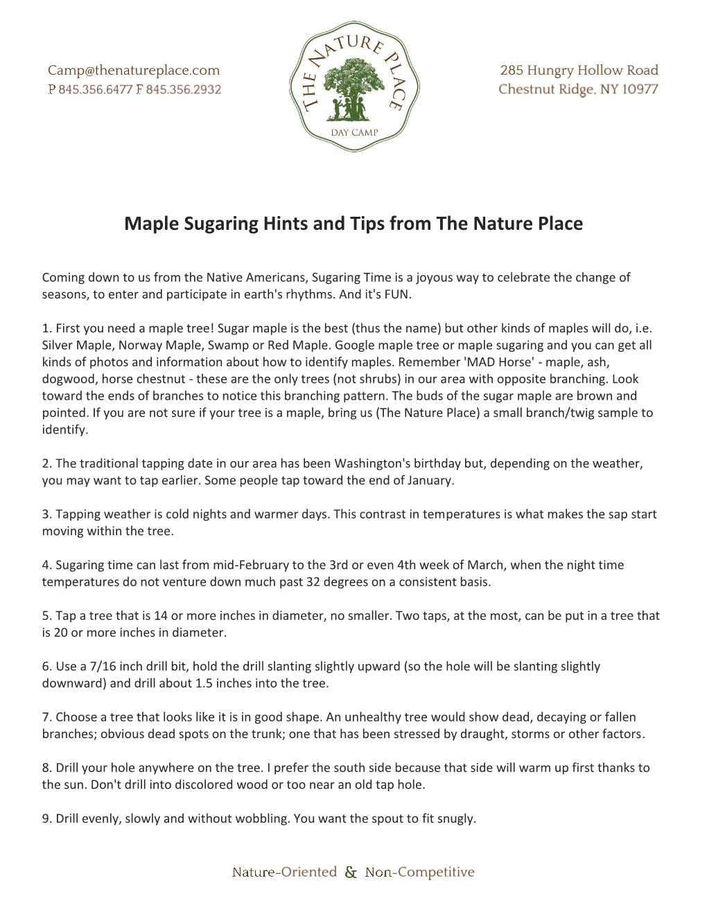 Maple Sugaring Hints and Tips from the Nature Place