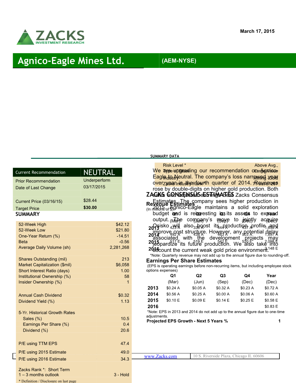 Agnico-Eagle Mines Ltd