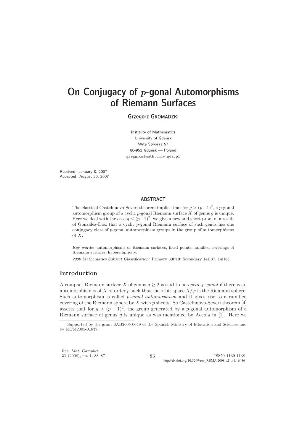 On Conjugacy of P-Gonal Automorphisms of Riemann Surfaces