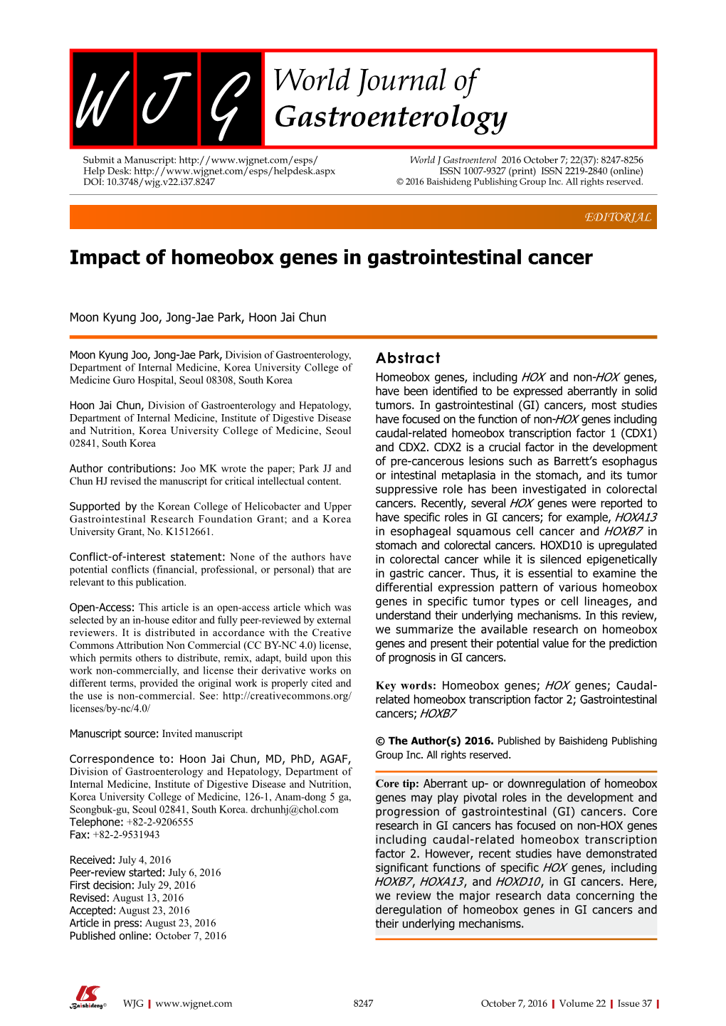 Impact of Homeobox Genes in Gastrointestinal Cancer
