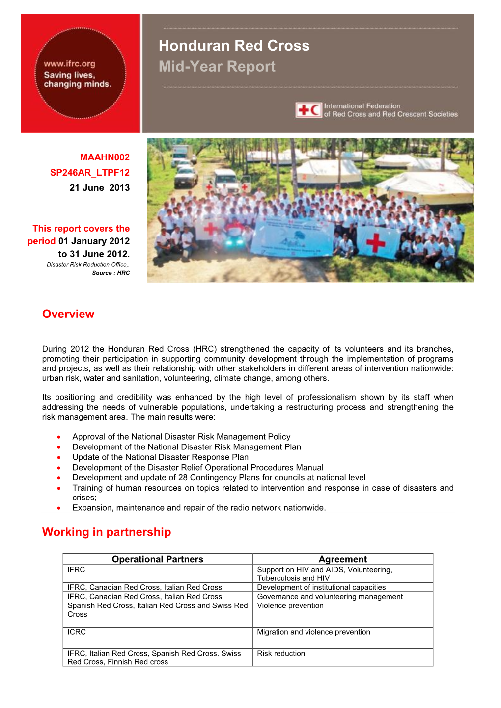 Honduran Red Cross Mid-Year Report