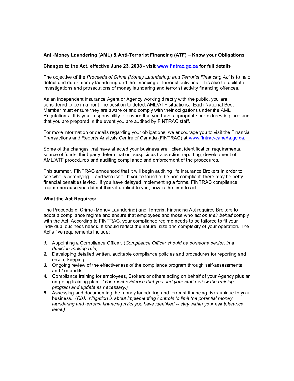 Anti-Money Laundering (AML) & Anti-Terrorist Financing (ATF) Know Your Obligations