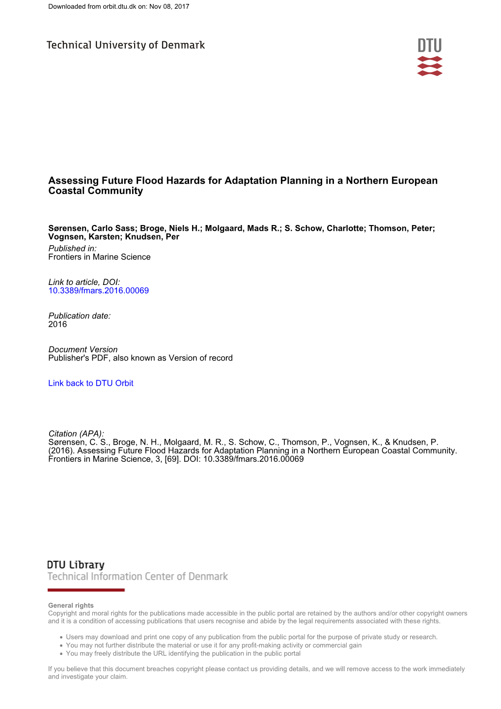 Assessing Future Flood Hazards for Adaptation Planning in a Northern European Coastal Community