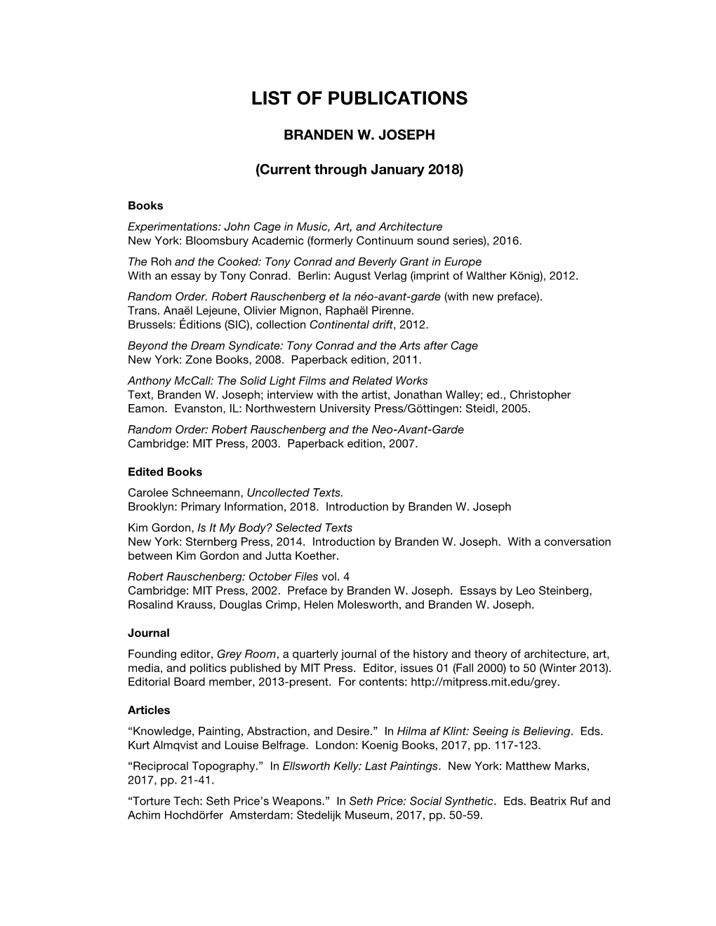 List of Publications