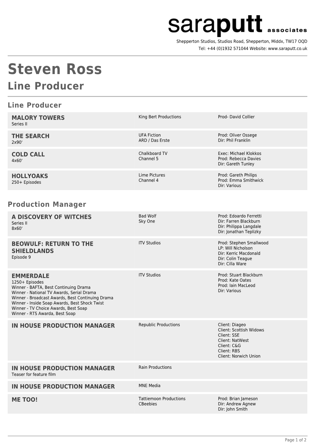 Steven Ross Line Producer