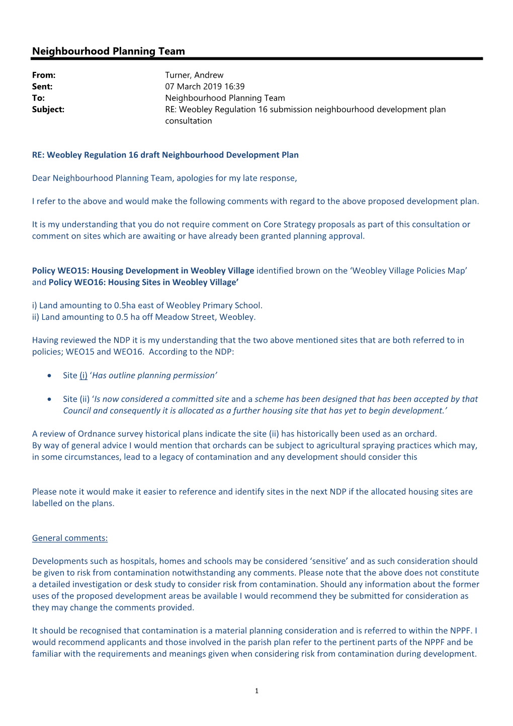 Weobley Regulation 16 Comments