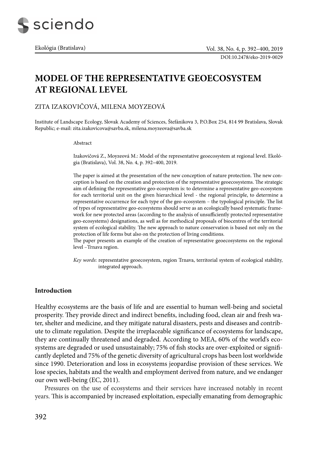 Model of the Representative Geoecosystem at Regional Level