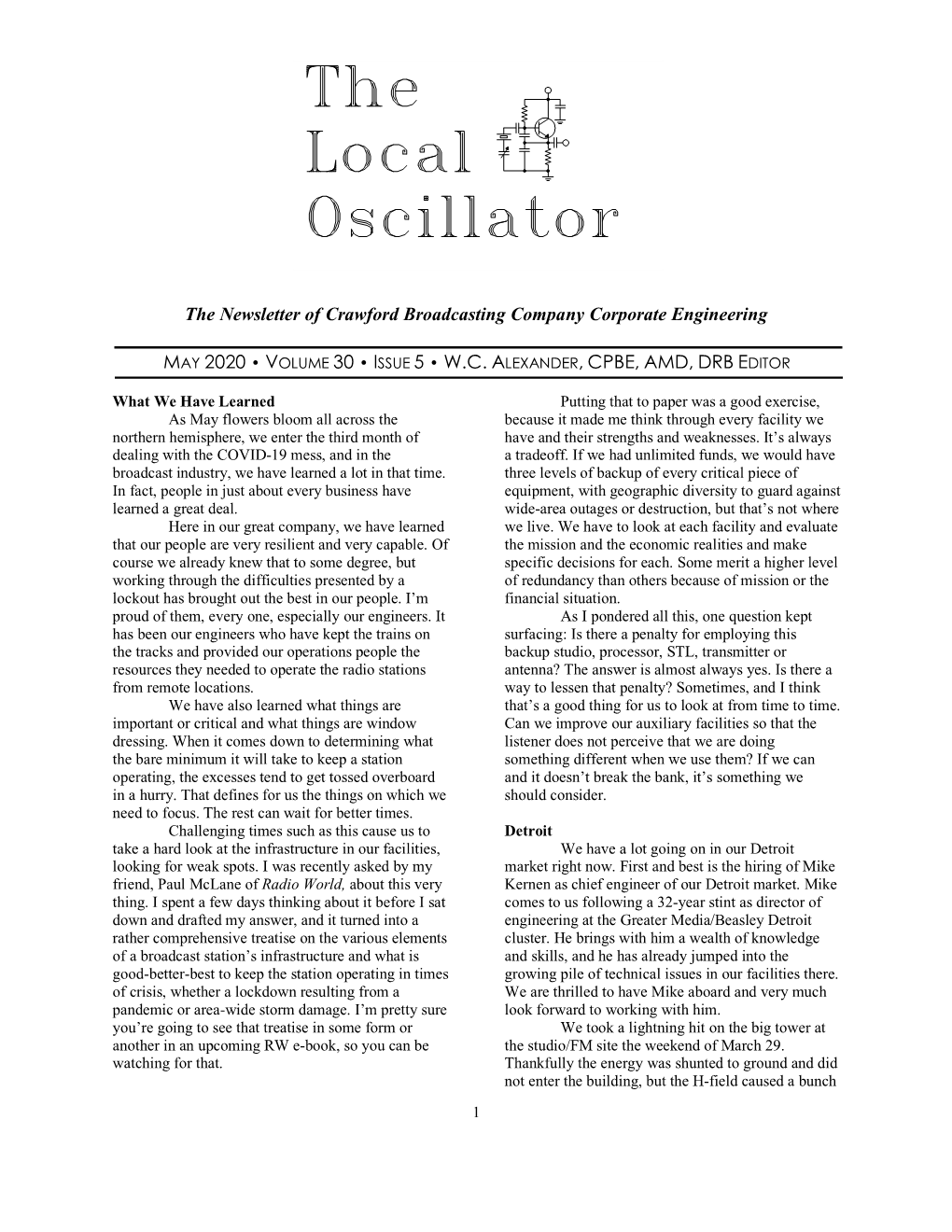 May 2020 Local Oscillator