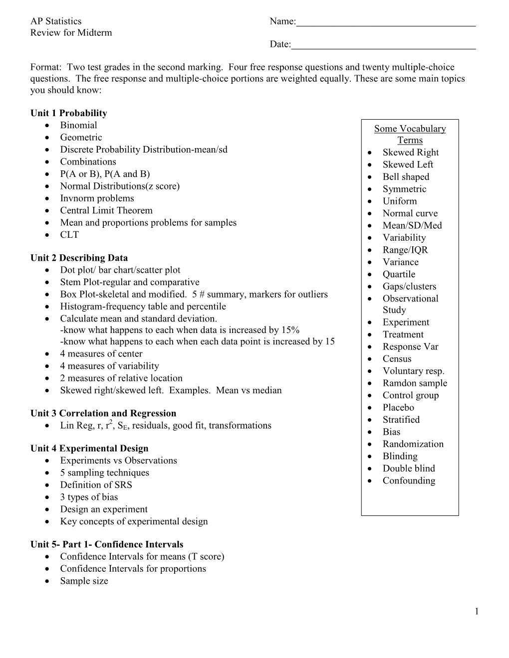 AP Statistics Midterm Exam