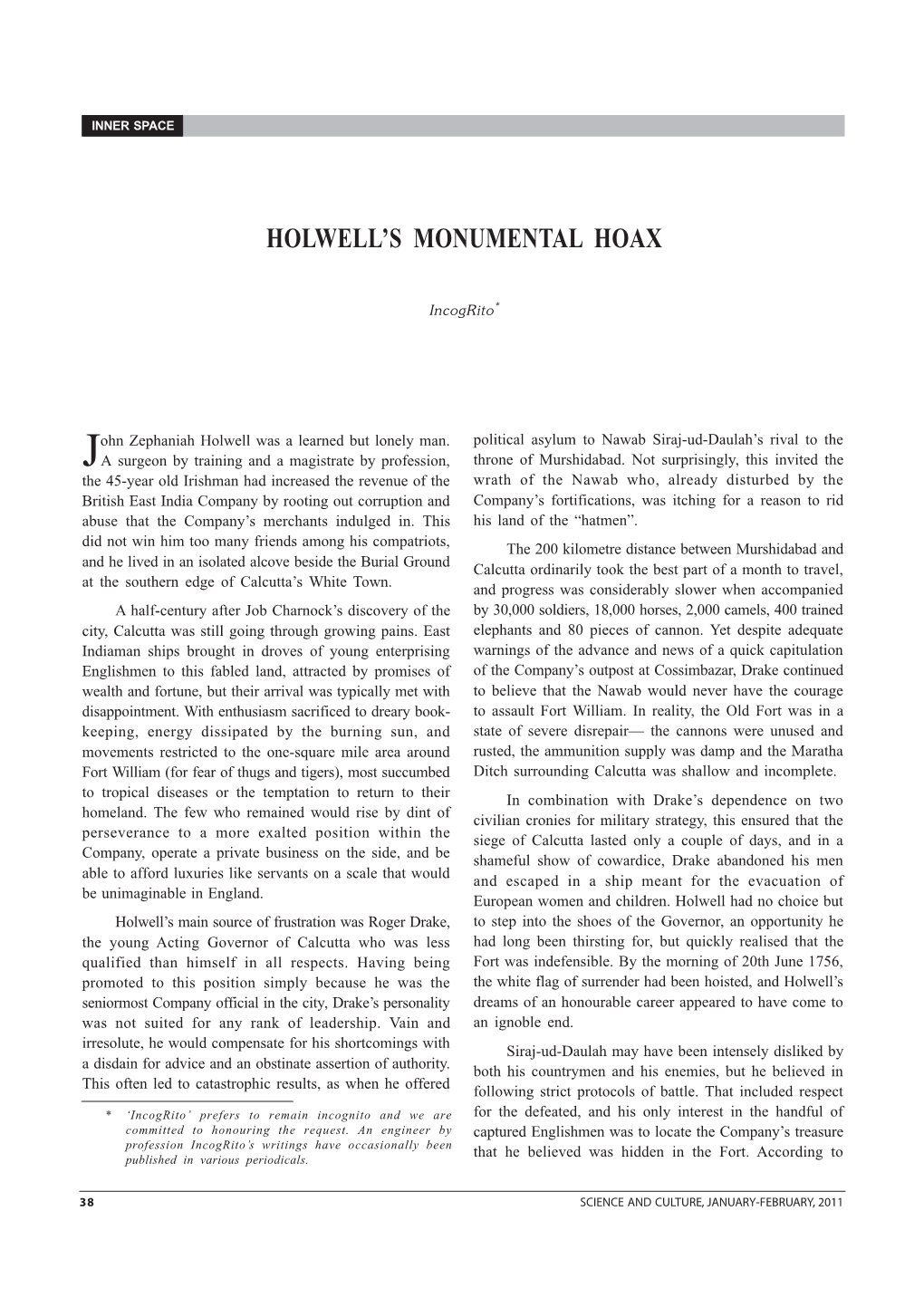 Holwells' Monumental Hoax